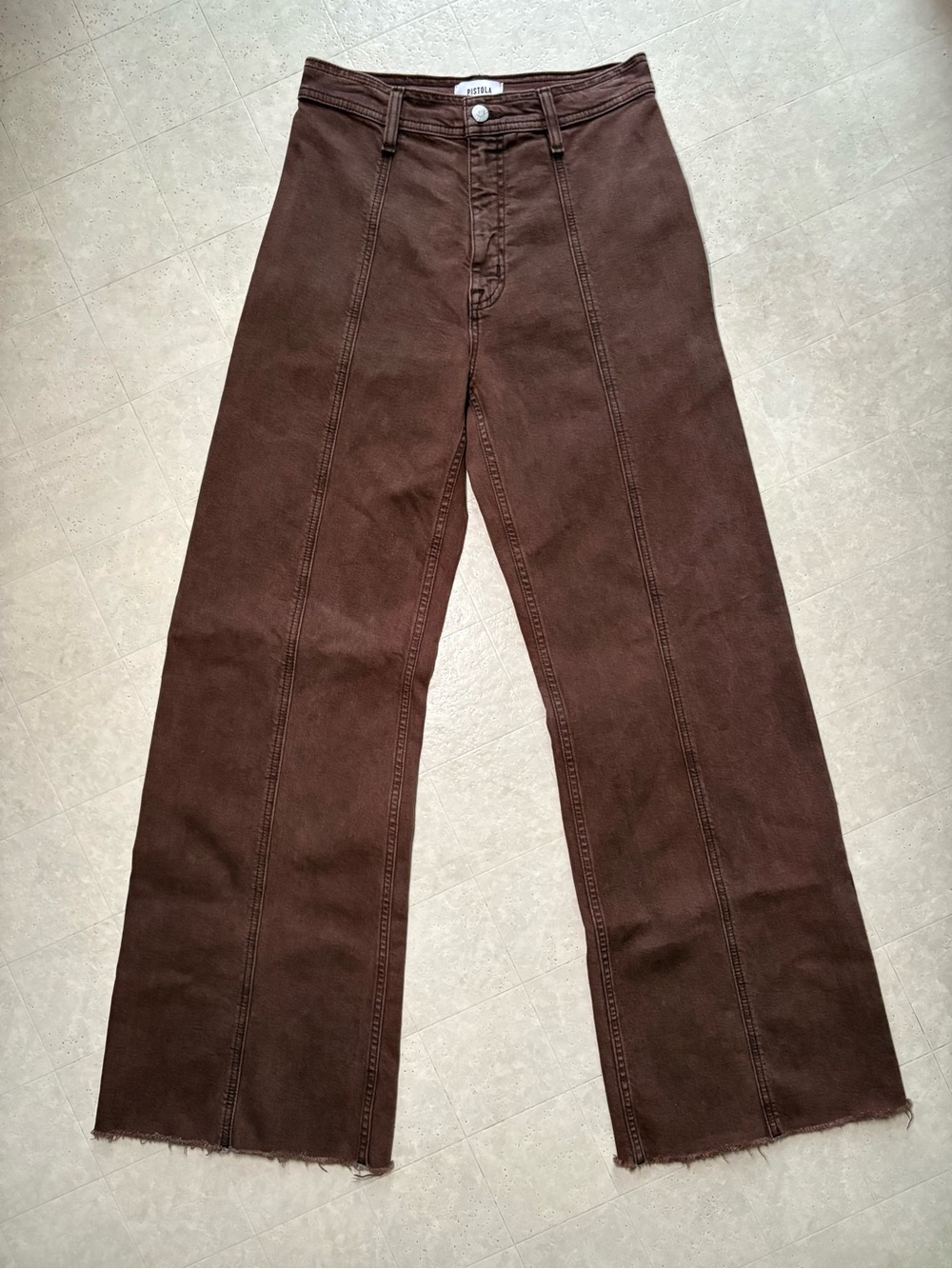Pistola Brown High Rise Wide Straight Raw Hem Jeans Womens 26 Flawed
